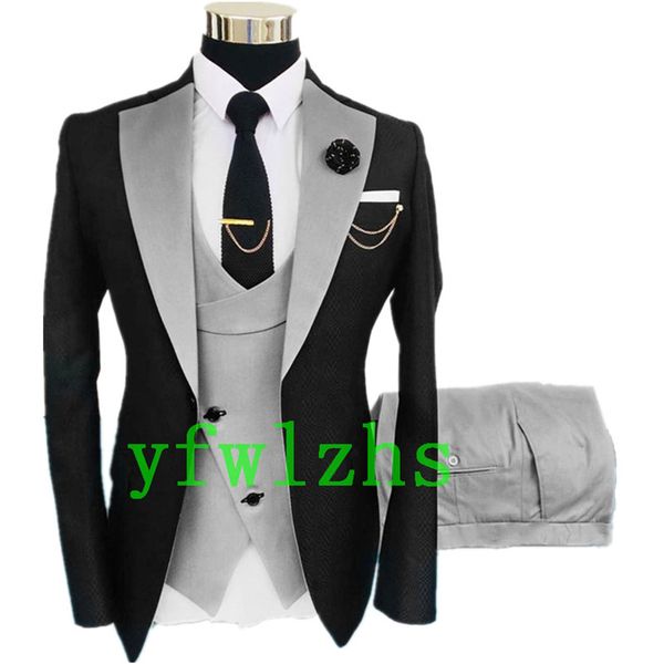 

handsome one button groomsmen notch lapel groom tuxedos mens wedding dress man jacket blazer prom dinner suits (jacket+pants+tie+vest) w558, Black;gray