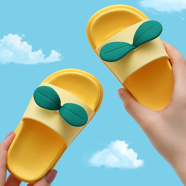 

new cute leaf pattern children' slippers kids indoor outdoor boys slippers girls home baby slide little boy girl shoes non-slip y20102, Black;grey