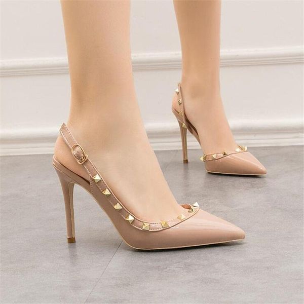 

simple nightclub stiletto heels shallow mouth pointed rivets hollow sandals high heels pumps shoes for women #8731, Black