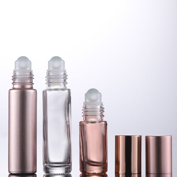 

empty 5ml 10ml roll on glass bottles thick perfume essential oil roller bottle with rose gold cap and metal balls 600pcs/lot