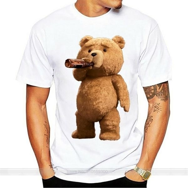 

men's printed lovely ted bear drink beer poster t shirts summer short sleeve cotton t-shirt cool tees streetwear 220315, White;black