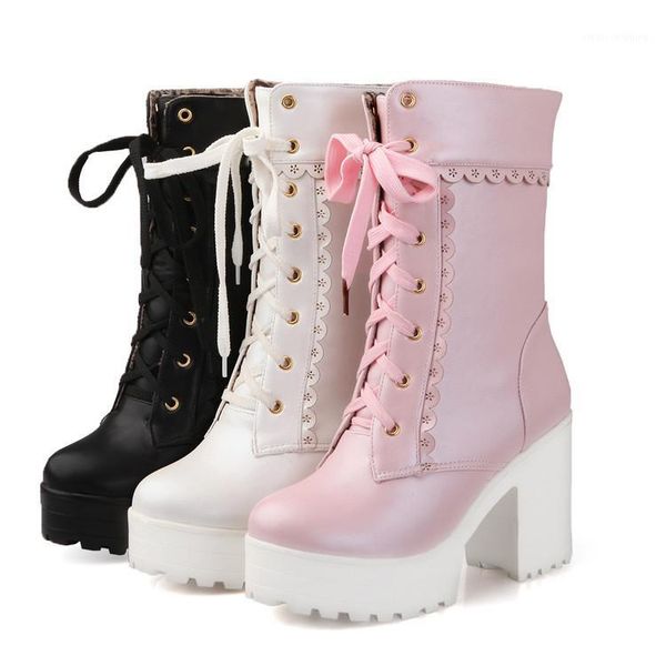 

2020 autumn and winter new style lolita student soft sister lolita high heel boots sweet lady short leather boots1, Black