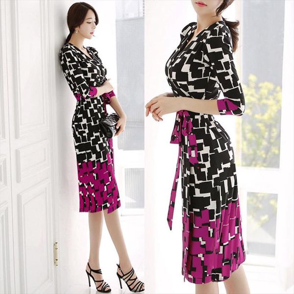 

cinessd plaid dresses for women summer half sleeve v neck polyester female loose casual work knee dresses plus size, Black;gray