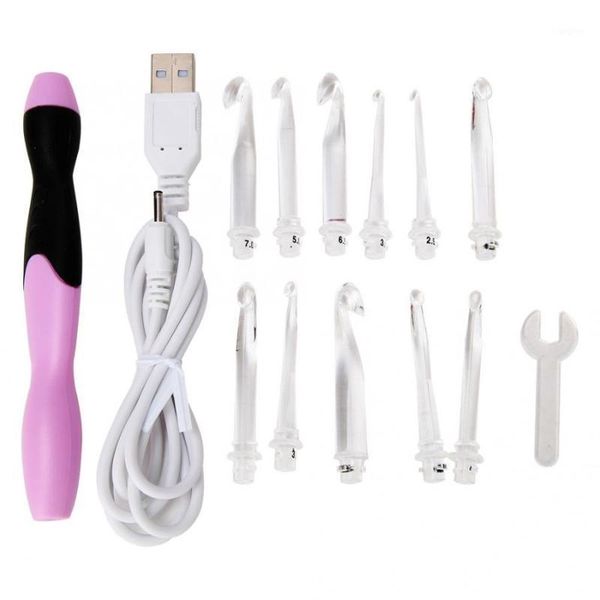 

11 in 1 diy knitting crochet hooks set weave craft tool accessory kit with led light stitching embroidery craft sewing kits1, Black