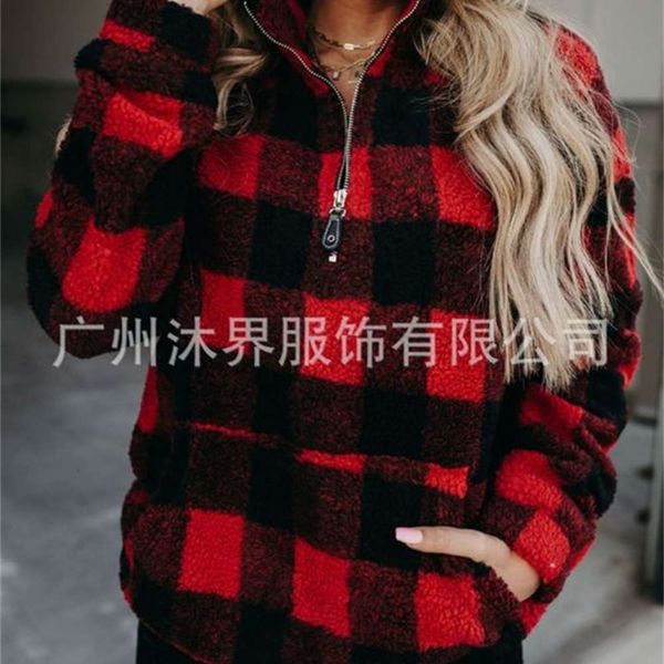 

autumn and winter new checked 2020 pocket women's pullover, Black