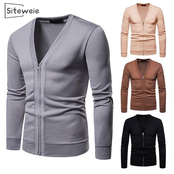 

siteweie fashion solid color sweaters man slimming oversized male zipper youth jacket cardigan knitted coat korean clothes l438, White;black