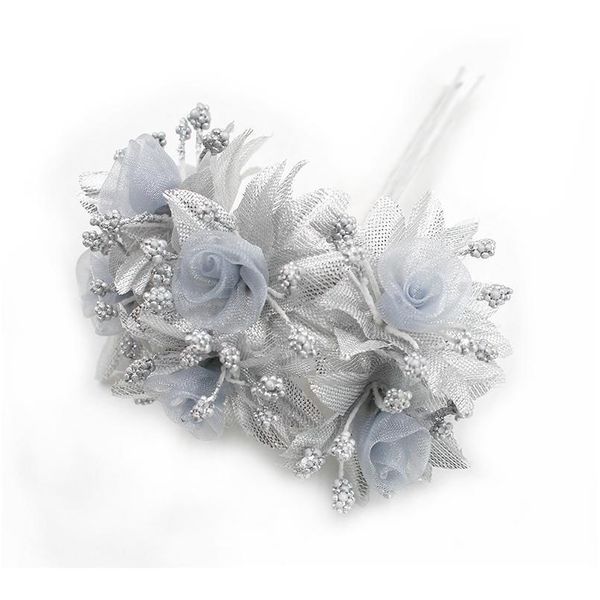 

6pcs/lot artificial flowers gold silver gauze rose for wedding party xmas decoration diy craft garland gifts fake flower jllrii