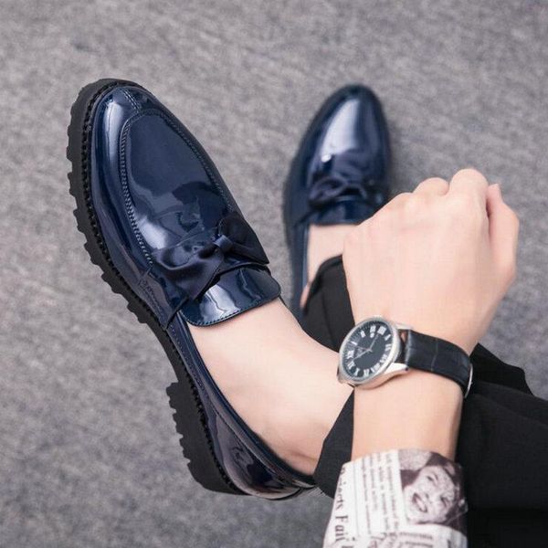 

men luxury italian style oxford new men dress bow shoes shadow patent leather luxury fashion groom wedding shoes km8, Black