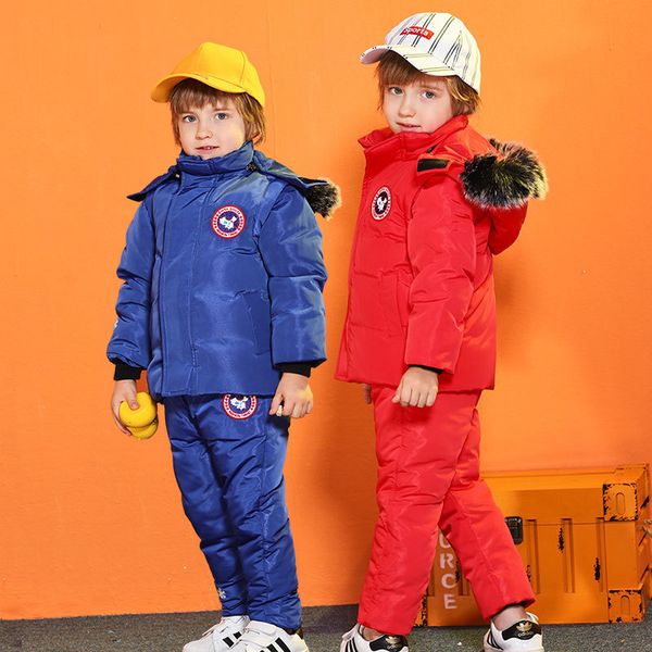 

winter new children's down jacket boys and girls with thickened big haircollar two piece set for children aged 2-3-4, Blue;gray