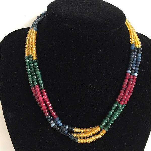 

luxury rubies emeralds sapphires turquoises necklace 3strands adjustable necklace multilayer chain choker for prom gift, Silver