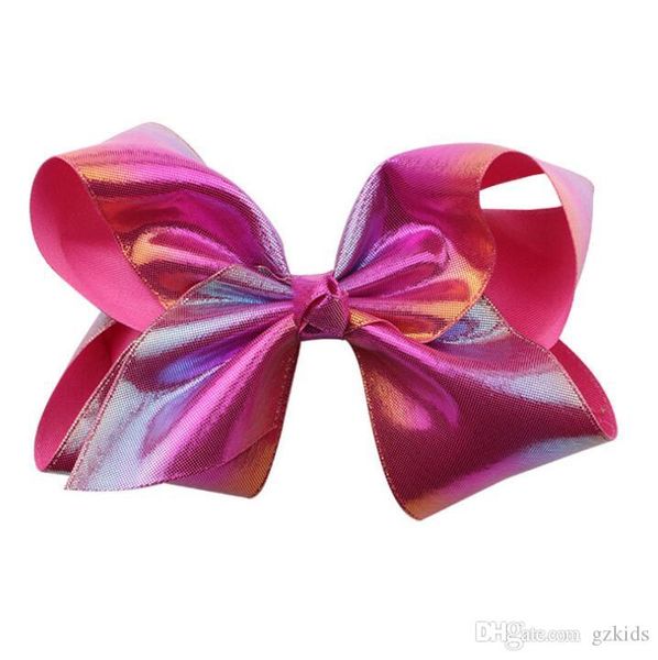 

jojo лук приграничное headwear супер большой 20см лазерный pu клип шпилька младенца глава клип детские аксессуары для волос, Slivery;white