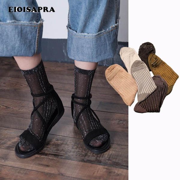 

socks & hosiery [eioisapra]striped bright silk cotton japan women heap creative harajuku sen department hollow out sokken, Black;white