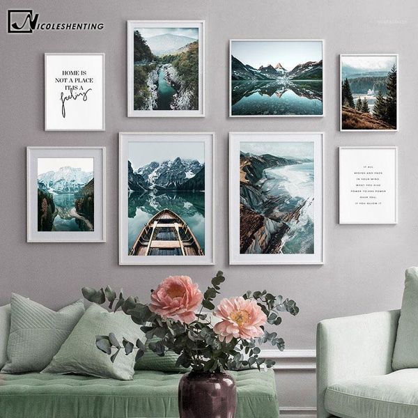 

paintings forest mountain lake famous scenery poster nordic style canvas print nature landscape art painting wall picture home decoration1
