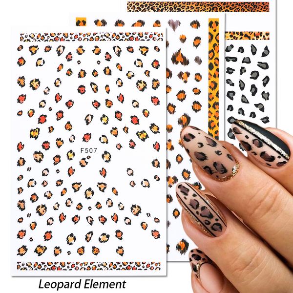

1pcs new 3d snake skin nail sticker decals leopard wild animals nail art decor cool decorations sliders diy manicure, Black
