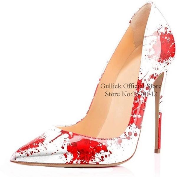 

sexy red blood печати высокий каблук насосы toe 12 заостренных  8 см шпильках платье обувь shallow лоскутная свадебная обувь партии, Black