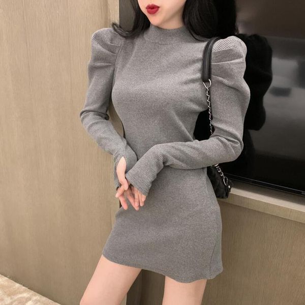 

2021 new fashion crochets black slices spring from vintage the neck puff manga bodycon party dress y263 4i94, Black;gray