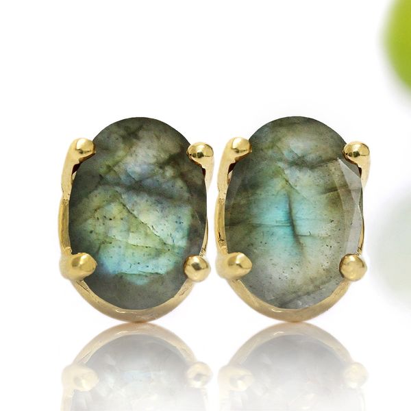 

simple oval shape rainbow labradorite crystal earrings women 14k gold natural stone studs dainty gemstone jewelry anniversary gift, White