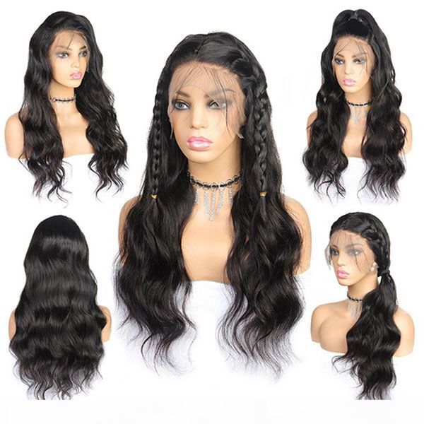 

body wave 360 lace frontal wigs human hair pre plucked with baby hair around brazilian remy hair for women black color, Black;brown