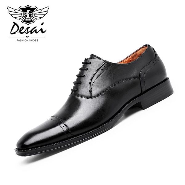 

desai brand men's wedding shoes classical style business shoes men genuine leather fashion design men's dress, Black