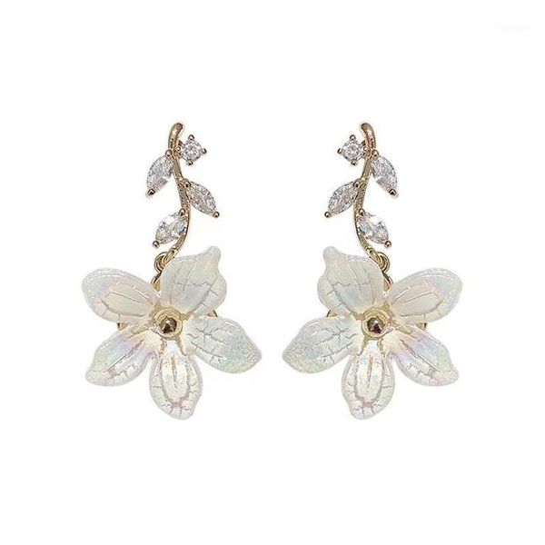 

korean new arrival sweet rhinestone texture seashell flower stud earrings for women fashion elegant oorbellen bijoux party gift1, Silver