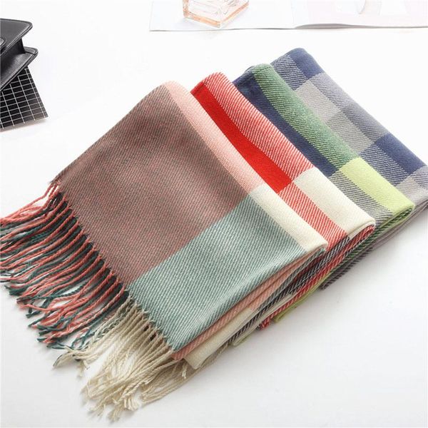 

plaid scarf women winter fashion new korean version of wild tassel shawl thick solid color imitation cashmere scarf, Blue;gray