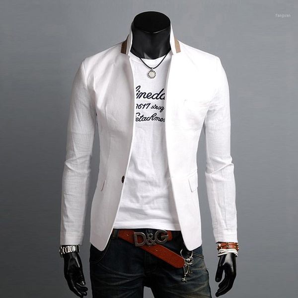 

single button mens blazers male korean suit fashion 2021 new arrival slim fit casual linen blazer jacket traje hombre1, White;black
