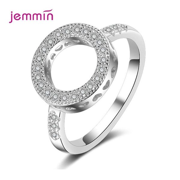 

cluster rings geometric round shape 925 sterling silver jewelry hollow out crystals zircon fine ring for women girl party gift, Golden;silver
