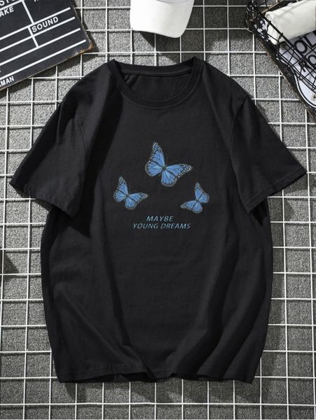 

men letter & butterfly print tee h3ij#, White;black