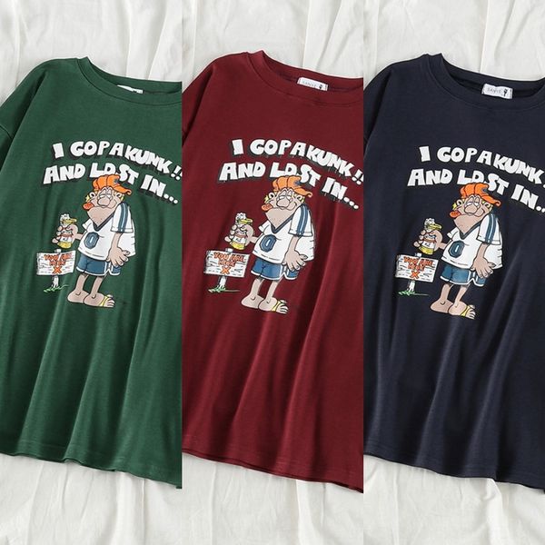 

zek0w spoof short t-shirt head headdress sleeve t-shirt hong kong style new popular women's dress in loose 2020 l summer fun cartoon pr, White