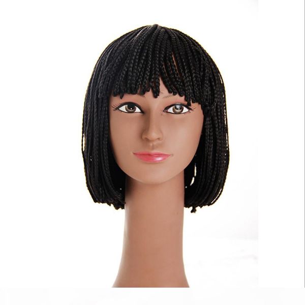 

wholesale sales inventor 10inch braided box braid wig heat resistant synthetic wig with bangs short bob wigs for black women