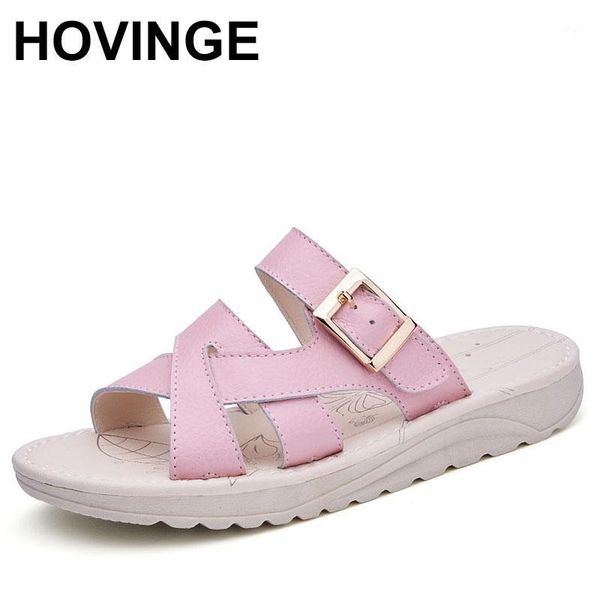 

slippers hovingegenuine leather women summer beach sandals flat shoes ladies casual thongs gladiator woman1, Black