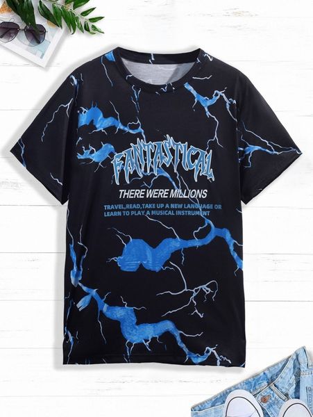

men lightning & slogan graphic tee 98fv#, White;black