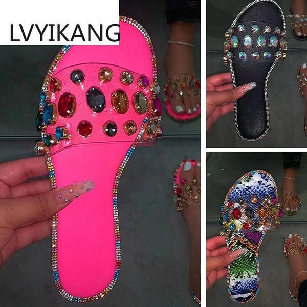 

slippers summer women crystal camouflage flat soft bling female candy color flip flops outdoor ladies slides beach shoes1, Black