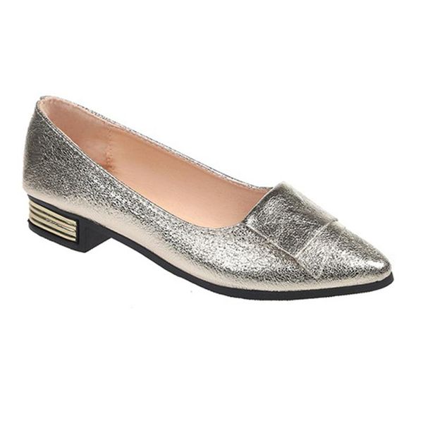 

new 2020 spring women shoes female gold low square heels shallow pumps slip on pointed toe solid ladies casual shoes plus size, Black
