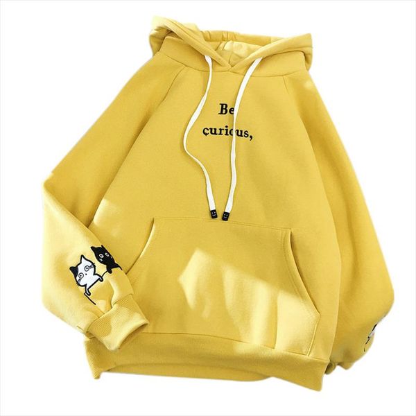 

hoodies womens hooded solid thicker plus velvet warm cartoon letter embroidered pockets women hoodie all match soft leisure chic, Black