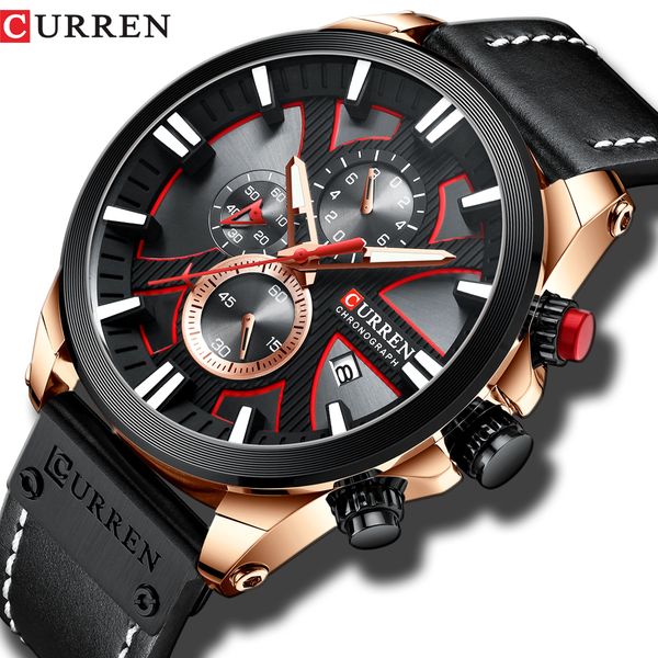 

luxury mens watches fashion chronograph sport quartz wristwatch curren leather strap watch with date reloj hombre luminous hands t200113, Slivery;brown