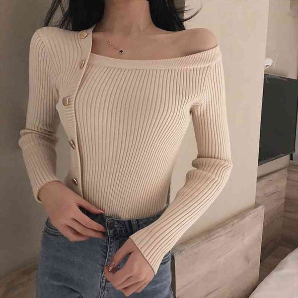 

rugod womens jersey korean solid slash neck long sleeve slim basic sweater female all-match fashion tide knitwear spring, White;black