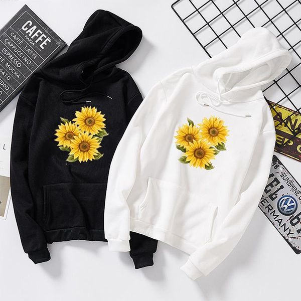 

hoodies sweatshirt women harajuku streetwear sunflower print hoodie winter women fashion clothes kawaii korean moletom pullovers1, Black