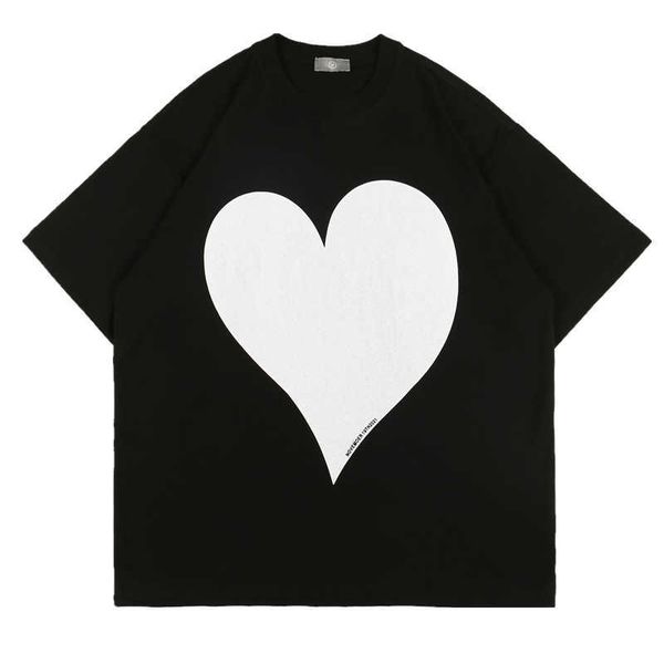 

men's t-shirts ins summer new spade big love printed short sleeve t-temperament korean loose men's and women's lovers' t, White;black
