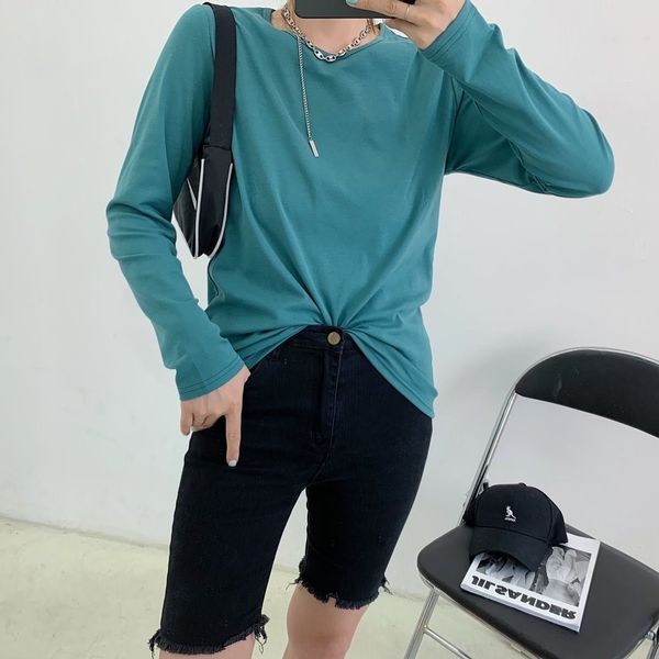 

syg11 autumn knittingembroidery b entry t-shirt bottoming shirt t long sleeve korean basic versatile embroidery 030557 hkrgg, White