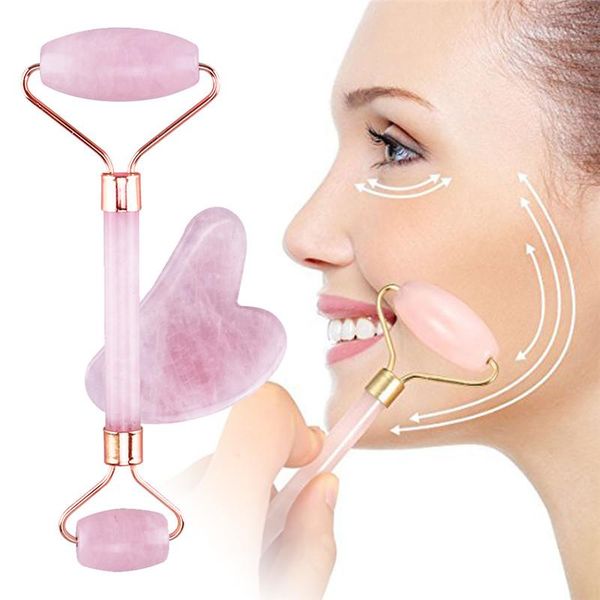 

1pc rose quartz roller slimming face massager lifting tool natural jade facial massage roller stone skin massage face care set