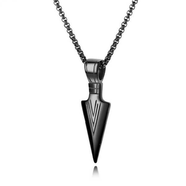 

stainless steel gold black spearhead tribe pendant necklace punk rock spear necklaces jewelry with chain, Silver