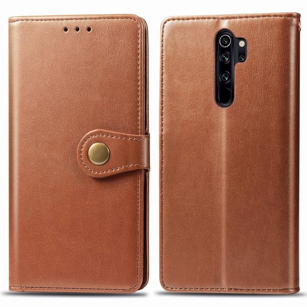 

for xiaomi redmi note 8 pro retro solid color leather buckle phone case with lanyard p frame card slot wallet stand function