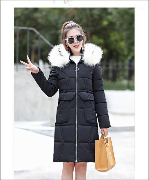 

veste d'hiver femmes parkas pour manteau mode femme doudoune avec une capuche faux fourrure col long manteau vêtements d'extérie1, Black