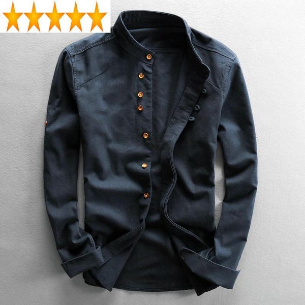 

men's casual shirts cotton summer spring linen for men long sleeve shirt plus size korean vintage clothes 2021 kj, White;black