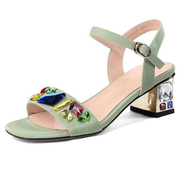 

2021 with women's high heels beading floral crystal sandals genuine leather straps elegant buckles strap shoes 43 nogs, Black