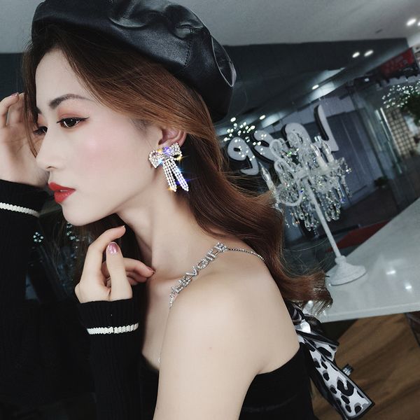 

zircon bow tassel dangle gold silver plated crystal for women fashion jewelry wedding drop earrings accessorie