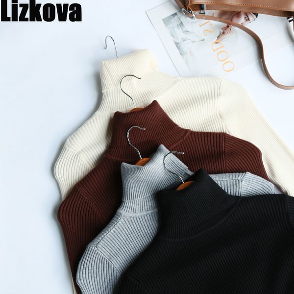 

lizkova white turtleneck slim sweater women balck ribbed knitted long sleeve casual pullover autumn ladies 201031, White;black