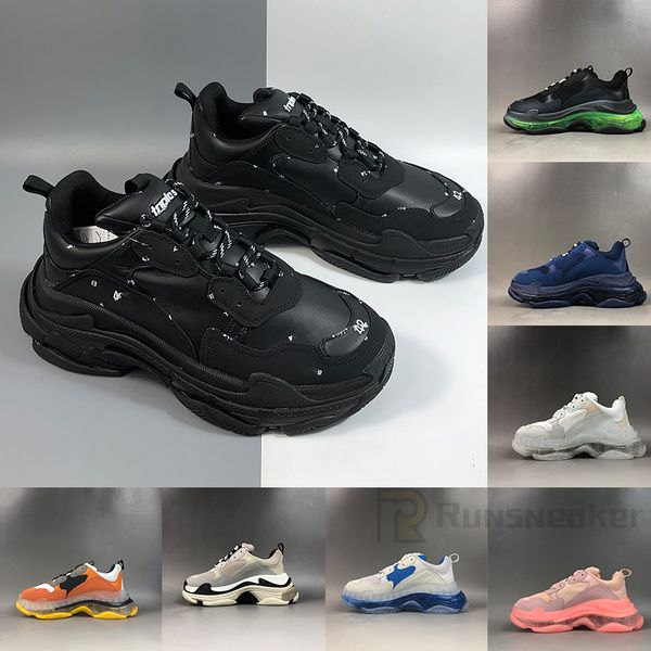 

2021 fashion luxe triple s casual shoes platform heels men women ladies trainers tripler black white white letters design sneakers old dad