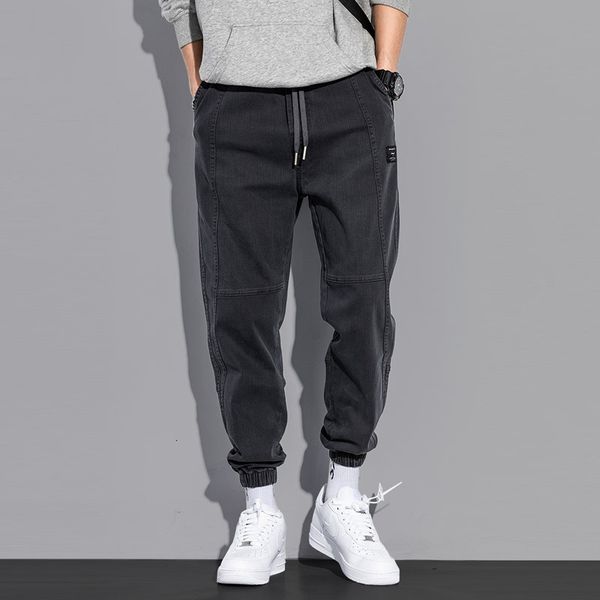 

2021 new japanese vintage fashion men jeans black spliced casual cargo pants hombre wide leg harem trousers streetwear hip hop joggers vgn7, Blue